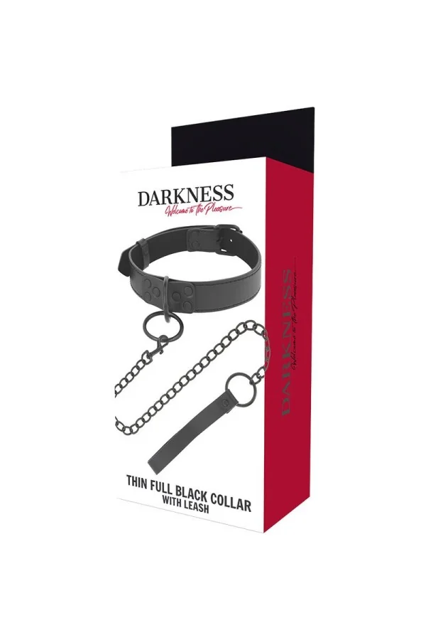 Thin Full Halsband mit Leine Schwarz von Darkness Bondage kaufen - Fesselliebe