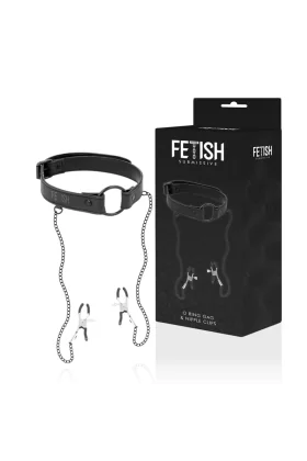 Knebelring mit Nippelklemmen von Fetish Submissive Bondage