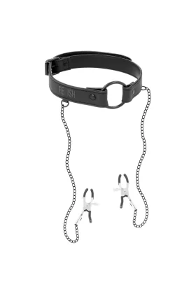 Knebelring mit Nippelklemmen von Fetish Submissive Bondage