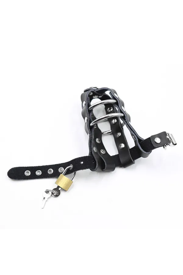 Fetish Abschliessbarer Kunstleder Penis Cage Metallische Ringe von Ohmama Fetish kaufen - Fesselliebe