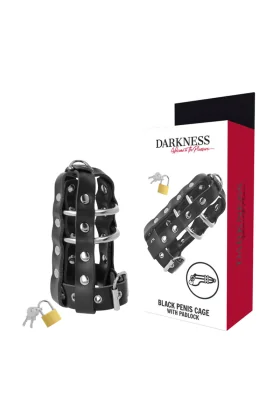 Keuschheitskfig aus Leder mit Schloss von Darkness Bondage