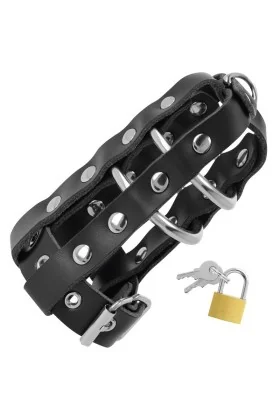 Keuschheitskfig aus Leder mit Schloss von Darkness Bondage