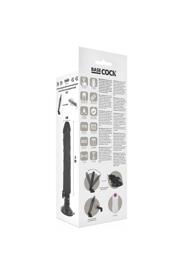 Realistischer Vibrator mit Fernbedienung Schwarz 21 cm -O- 4 cm von Basecock kaufen | Fesselliebe