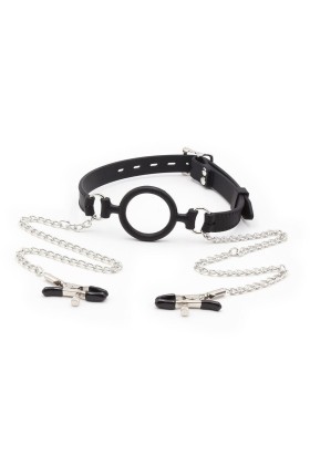 Ringknebel mit Ketten und Nippelklemmen von Ohmama Fetish kaufen | Fesselliebe