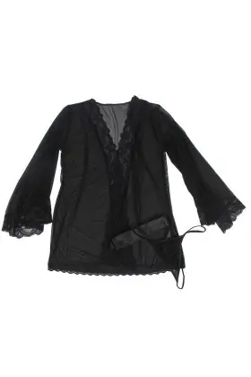 Transparenter Stoffmantel mit Spitzendetail Schwarz S/M von Subblime Babydolls & Peignoirs