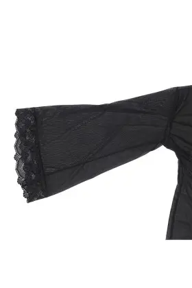 Transparenter Stoffmantel mit Spitzendetail Schwarz S/M von Subblime Babydolls & Peignoirs