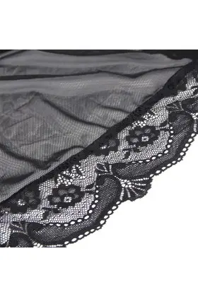 Transparenter Stoffmantel mit Spitzendetail Schwarz S/M von Subblime Babydolls & Peignoirs