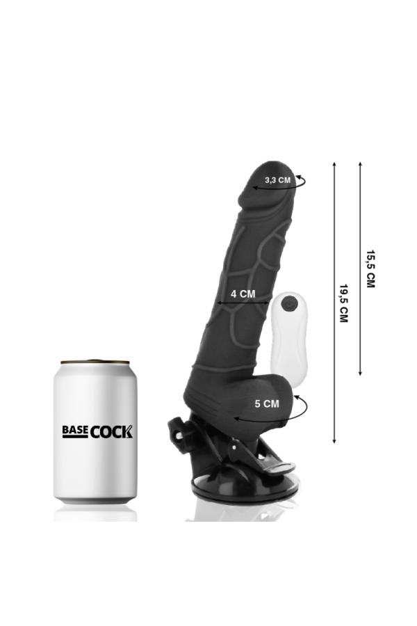 Realistischer Vibrator mit Fernbedienung Schwarz mit Hoden 19.5 cm -O- 4 cm von Basecock kaufen | Fesselliebe