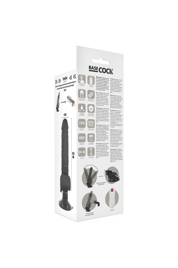 Realistischer Vibrator mit Fernbedienung Schwarz mit Hoden 19.5 cm -O- 4 cm von Basecock kaufen | Fesselliebe