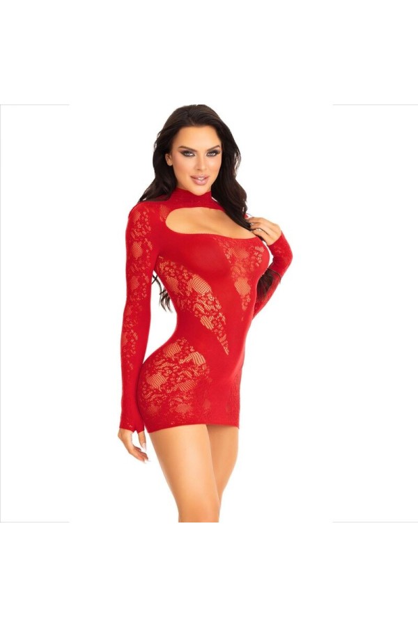 Minikleid mit Spitze Langarm Rot von Leg Avenue Dresses kaufen | Fesselliebe