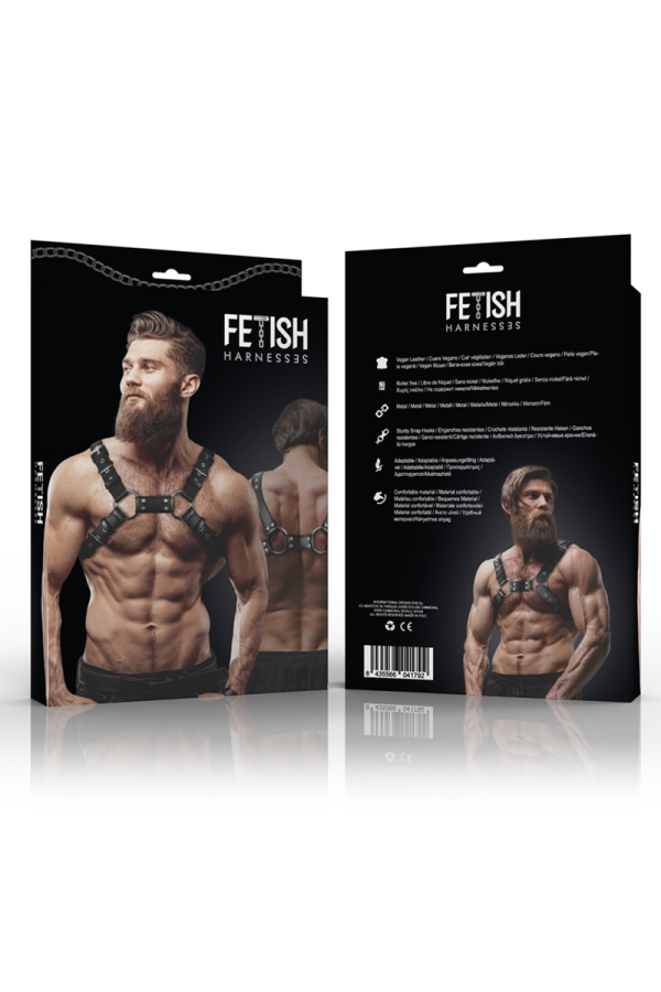 Verstellbarer Brust-Bulldog-Harness aus Ökoleder für Herren von Fetish Submissive Attitude kaufen | Fesselliebe