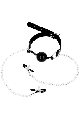 Black Ball Gag With Nipple Clamps von Ohmama Fetish kaufen | Fesselliebe