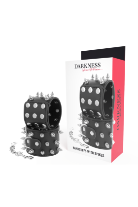 Skulls And Bones Schwarze Handschellen mit Spikes von Darkness Bondage kaufen | Fesselliebe