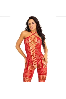 Bodystocking Halshalter Rote Herzen Rot von Leg Avenue Bodystockings