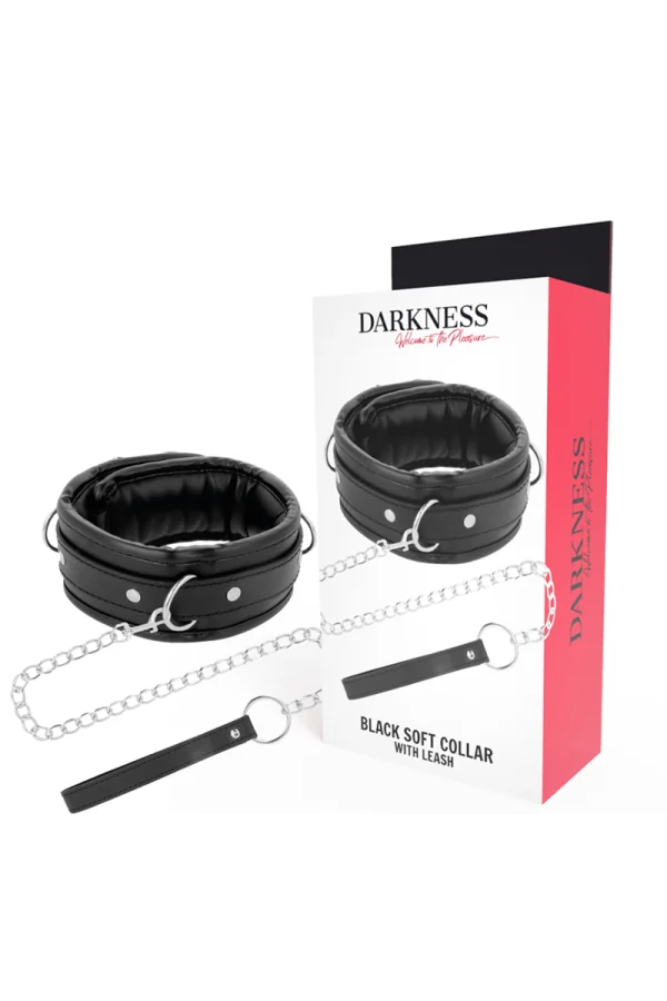 Schwarz Soft Halsband mit Leine Kunstleder von Darkness Bondage kaufen - Fesselliebe