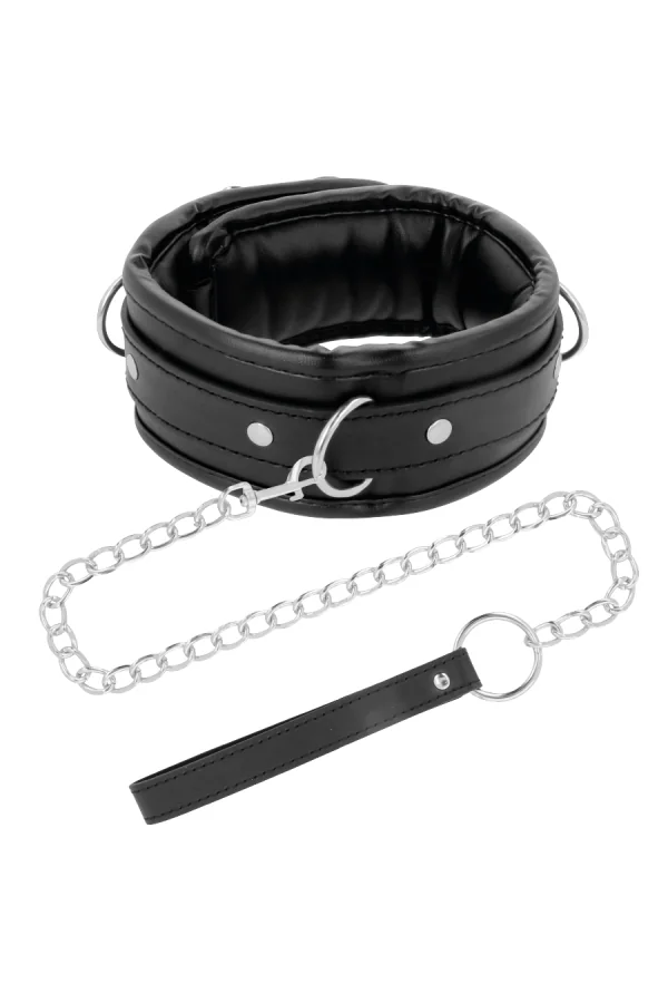 Schwarz Soft Halsband mit Leine Kunstleder von Darkness Bondage kaufen - Fesselliebe