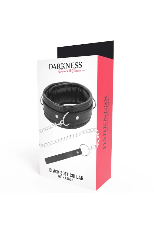 Schwarz Soft Halsband mit Leine Kunstleder von Darkness Bondage kaufen - Fesselliebe