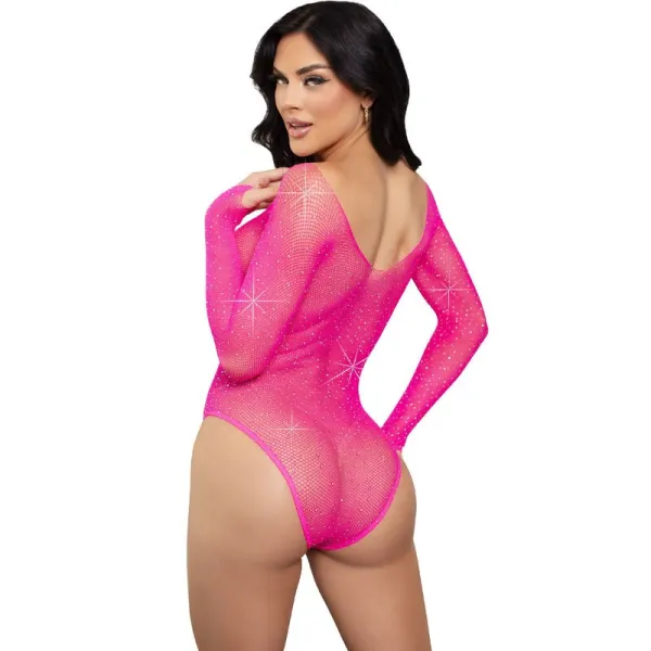 Langärmeliger Bodysuit mit Kristallmuster in Pink von Leg Avenue Teddies kaufen | Fesselliebe