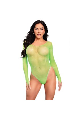 Langärmliger Bodysuit mit Kristallmuster, Grün von Leg Avenue Teddies kaufen | Fesselliebe