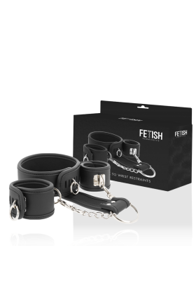 Halskette und Handschellen aus Veganem Leder mit Noprene-Futter von Fetish Submissive Bondage kaufen | Fesselliebe
