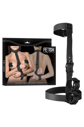 Kragen und Handgelenkmanschetten-Körperfessel-Set von Fetish Submissive Bondage kaufen - Fesselliebe