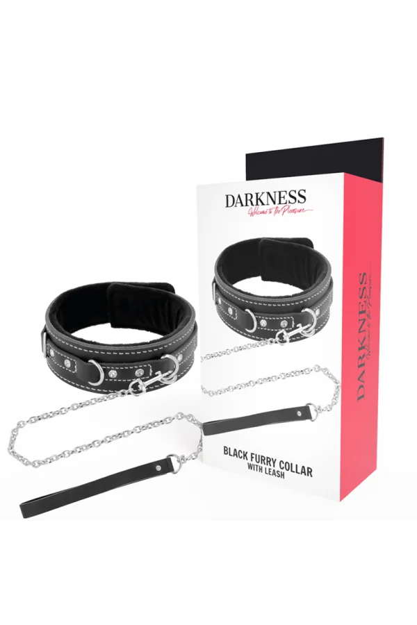 Schwarz Furry Halsband mit Leine von Darkness Bondage kaufen - Fesselliebe