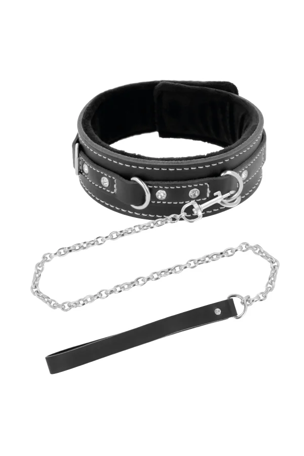 Schwarz Furry Halsband mit Leine von Darkness Bondage kaufen - Fesselliebe