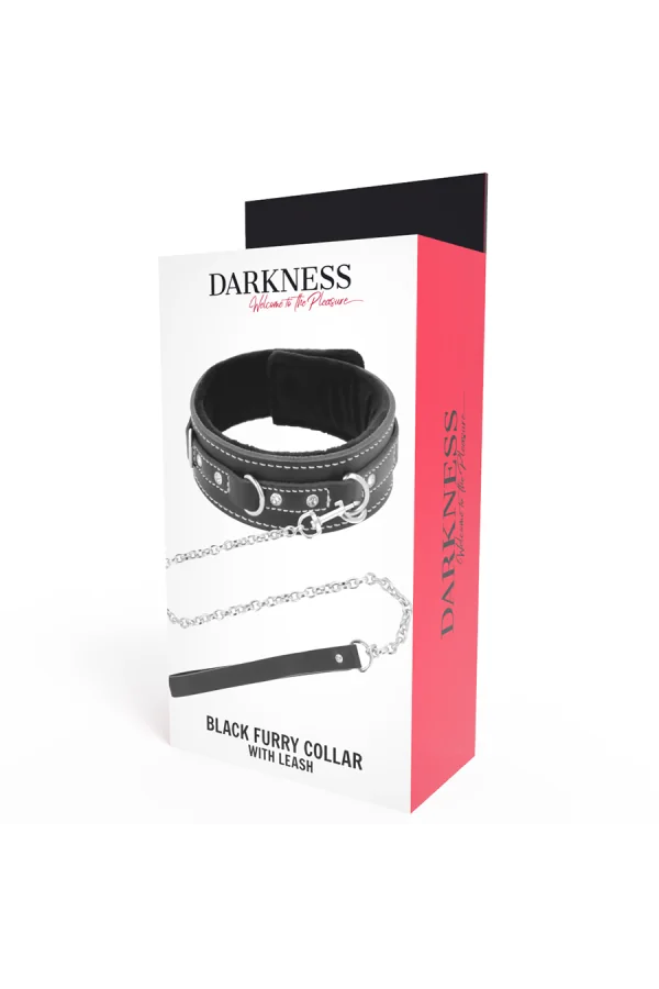 Schwarz Furry Halsband mit Leine von Darkness Bondage kaufen - Fesselliebe