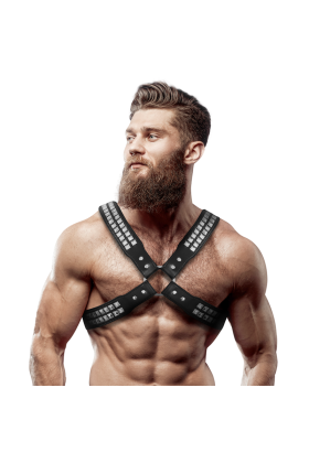 Herren-Halsband aus Ökoleder mit Gekreuzter Brust und Nieten von Fetish Submissive Attitude kaufen | Fesselliebe