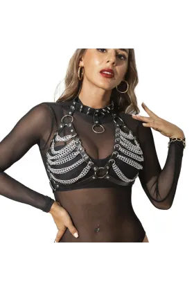 Harness-BH und Halskette mit Ketten One Size (S-L) von Subblime Fetish