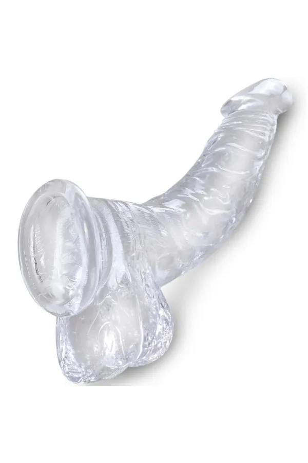 Realistisch gebogener Dildo mit Hoden 16,5 cm transparent von King Cock kaufen - Fesselliebe