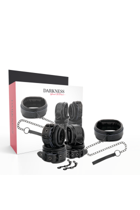 Handschellen und Kragen aus Schwarzem Leder von Darkness kaufen | Fesselliebe