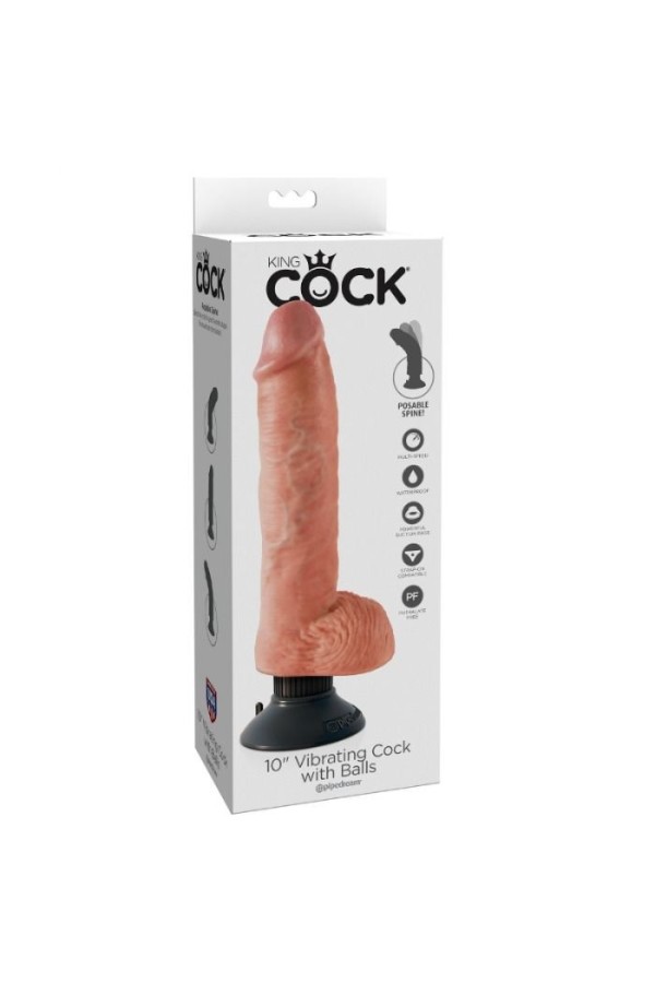 Vibrierender Dildo mit Hoden 25.5 cm Natürliche Farbe von King Cock kaufen | Fesselliebe