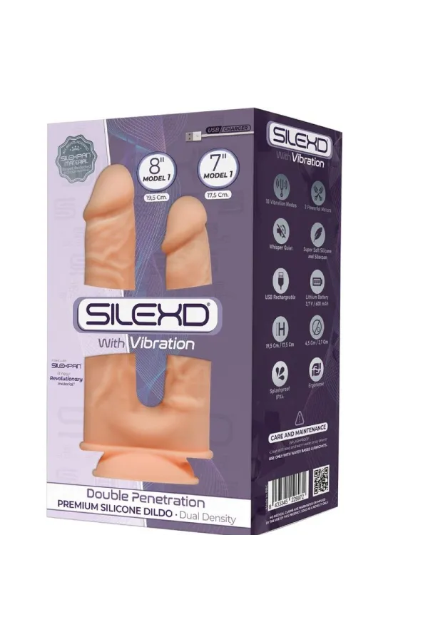 Modell 1 Realistischer Penis-Doppelpenetrationsvibrator Premium Silexpan Silikon 17,5 / 19,5 cm von Silexd kaufen - Fesselliebe