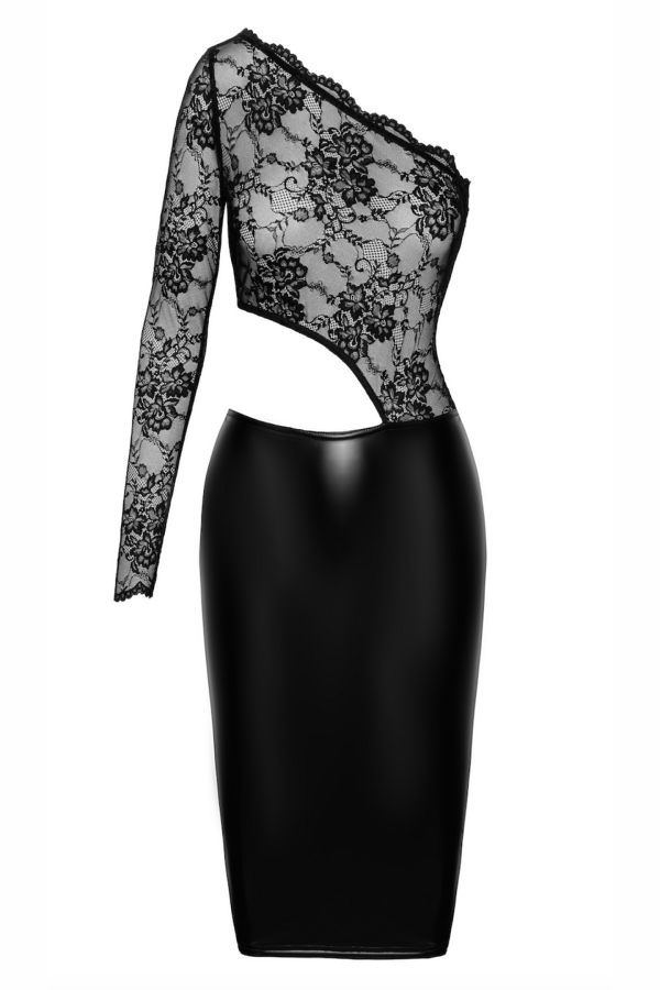 Halblanges Wetlook Kleid mit Spitze F339 von Noir Handmade kaufen | Fesselliebe