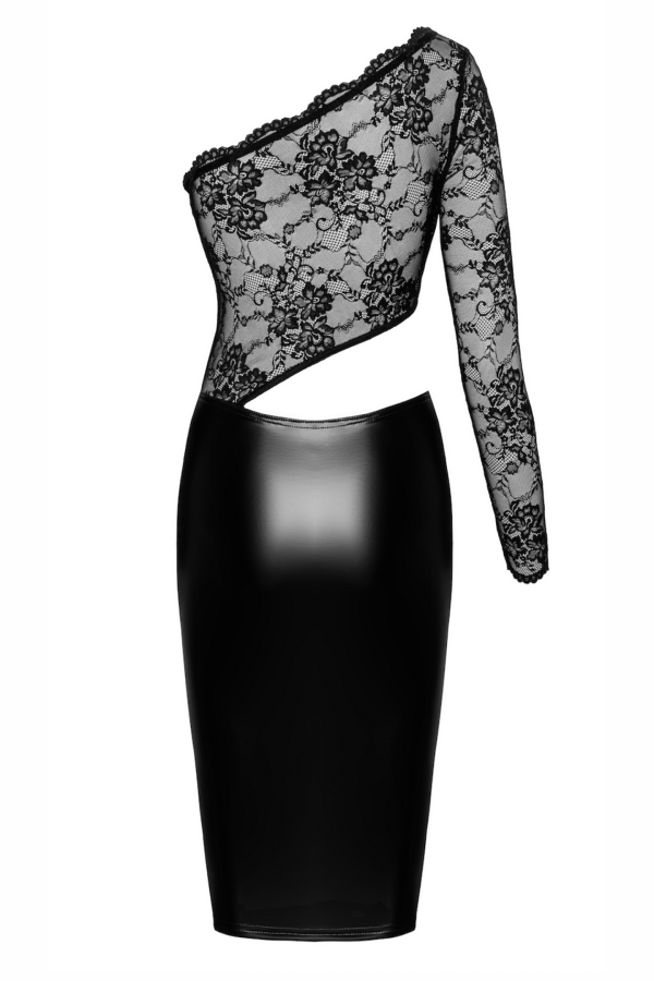 Halblanges Wetlook Kleid mit Spitze F339 von Noir Handmade kaufen | Fesselliebe