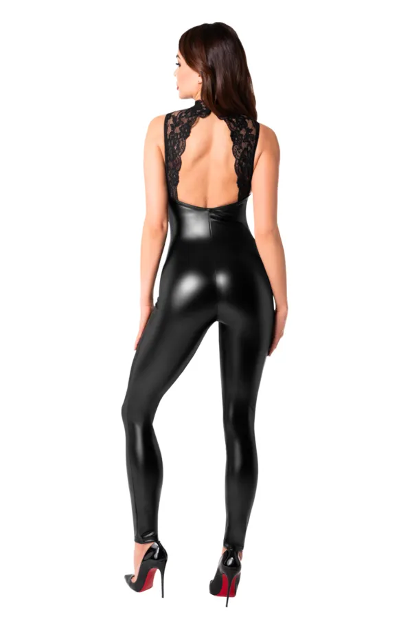 Wetlook Overall mit Spitzen Ausschnitt F342 von Noir Handmade