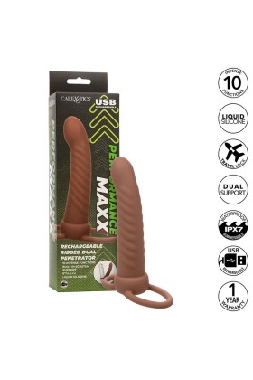 Maxx Ribbed Dual Penetrator 10 Vibrationen Braun von Calexotics kaufen | Fesselliebe