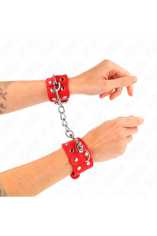 Armbänder mit Doppelter Reihe verstellbarer Nieten Rot von Kink Wrist Restraint