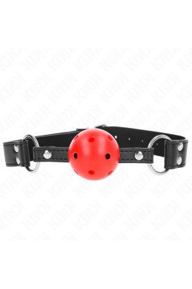 Atmungsaktiver Ball 4 cm Knebel mit Doppelniet Leder 62,5 X 2,5 cm Verstellbar 42-58 cm von Kink Collar & Gag kaufen | Fesselliebe
