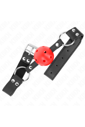 Atmungsaktiver Ball 4 cm Knebel mit Doppelniet Leder 62,5 X 2,5 cm Verstellbar 42-58 cm von Kink Collar & Gag kaufen | Fesselliebe