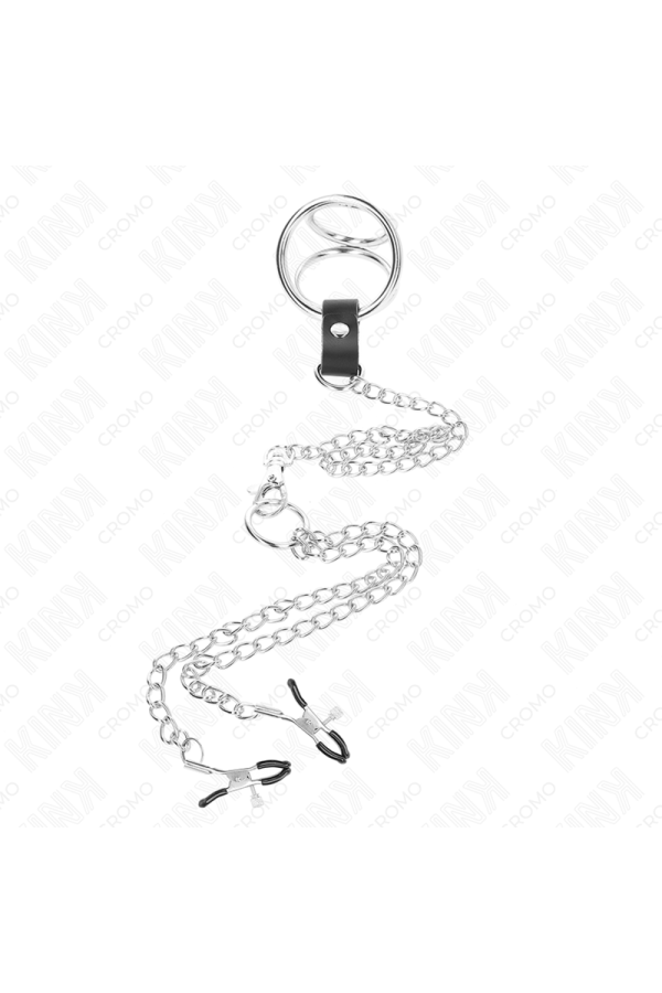Dreifach Chrom Metall Penisring 3 cm Bis 4,5 cm mit 26 cm Metallkette und Brustklammern von Kink Ring Power kaufen | Fesselliebe