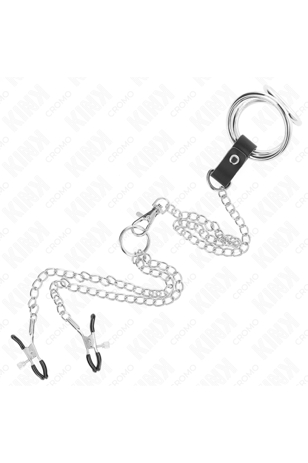 Dreifach Chrom Metall Penisring 3 cm Bis 4,5 cm mit 26 cm Metallkette und Brustklammern von Kink Ring Power kaufen | Fesselliebe