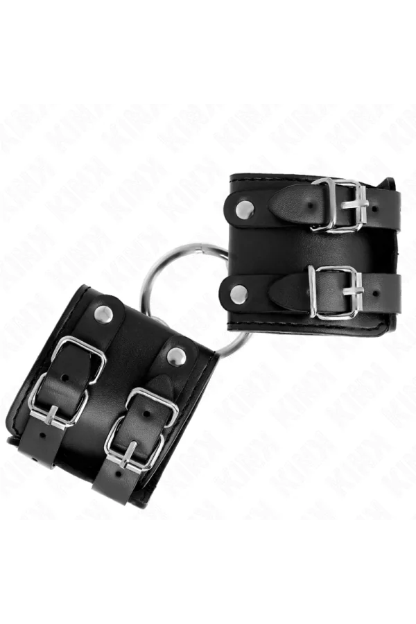 Feste Handgelenkfesseln mit Ring und Nieten verstellbar Schwarz 17-22 cm X 6,5 cm von Kink Wrist Restraint