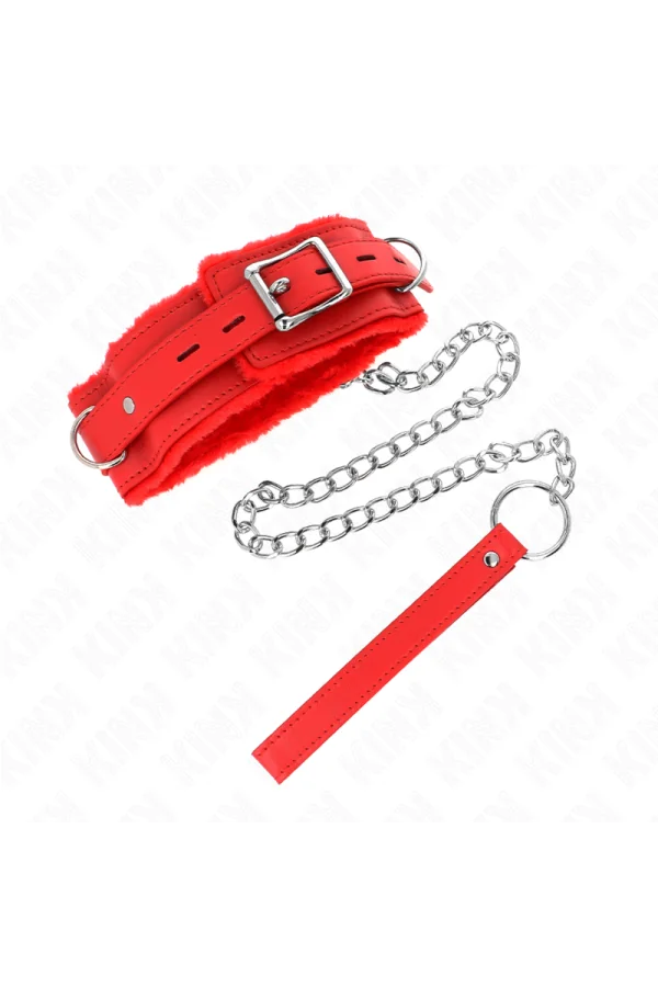 Halsband mit Leine 65 cm mit Einschränkungen Rot 36-42 cm X 5,5 cm von Kink Collar & Gag