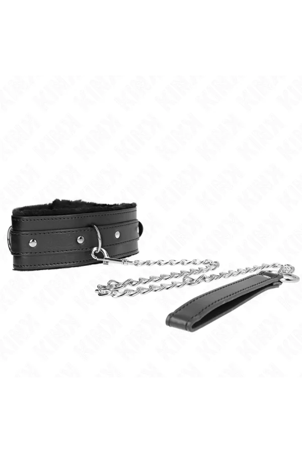 Halsband mit Leine 65 cm mit Einschränkungen Schwarz 36-42 cm X 5,5 cm von Kink Collar & Gag