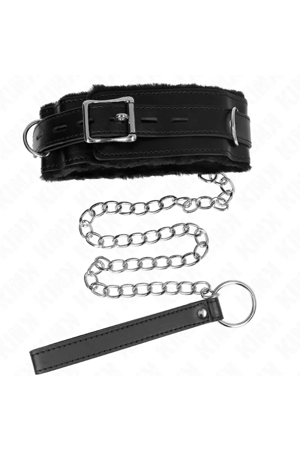 Halsband mit Leine 65 cm mit Einschränkungen Schwarz 36-42 cm X 5,5 cm von Kink Collar & Gag