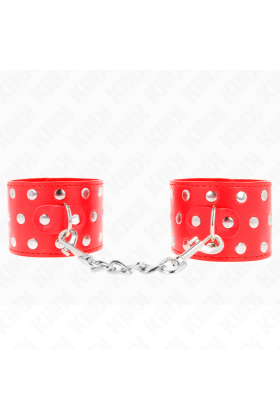 Handgelenkfesseln mit Druckverschluss Voller Nieten Rot Verstellbar 19-24 cm X 5,5 cm von Kink Wrist Restraint kaufen | Fesselliebe