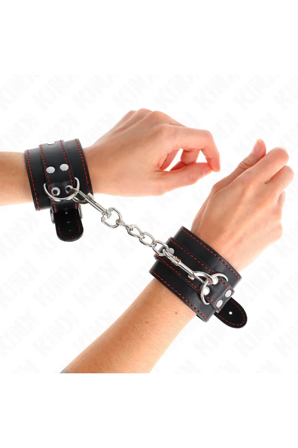 Handgelenkfesseln Schwarz mit Rotem Futter verstellbar 20-28 cm X 5,5 cm von Kink Wrist Restraint