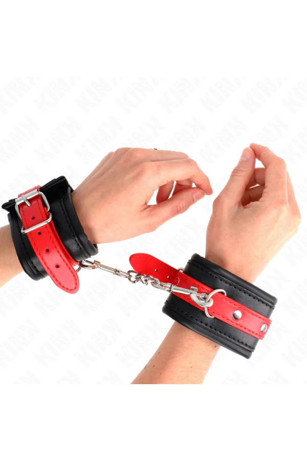 Handgelenkfesseln Schwarz mit Rotem Gürtel verstellbar 17-28 cm X 6 cm von Kink Wrist Restraint